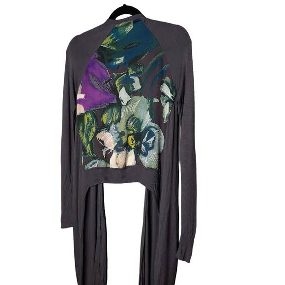 Ted Baker Floral Back Long Sleeve Taupe Brown Waterfall Open Cardigan Size 0 - Picture 5 of 7